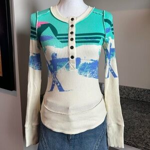 Free People Movement XS Ski Ribbed Henley Long Sleeve Top